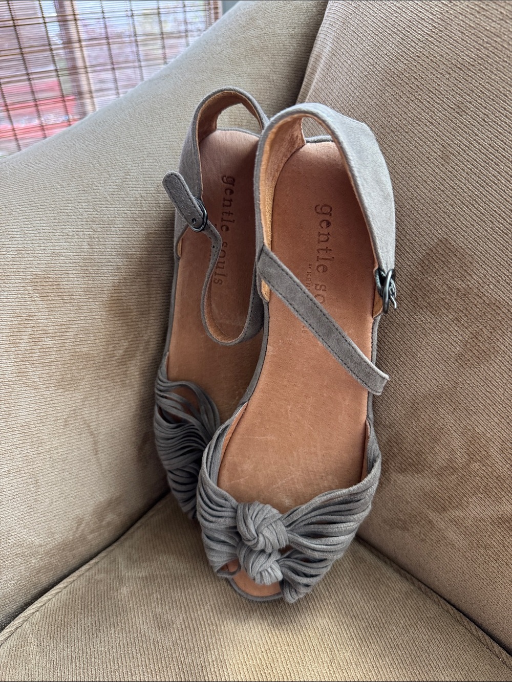 gentle souls Gray Knotted Suede Ankle-Strap Flat Sandals - Picture 2 of 5